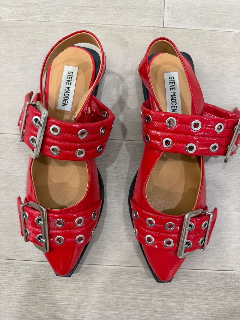 Steve Madden Graya Red Patent Buckle Pointed Slingback Mules - Size 7.5